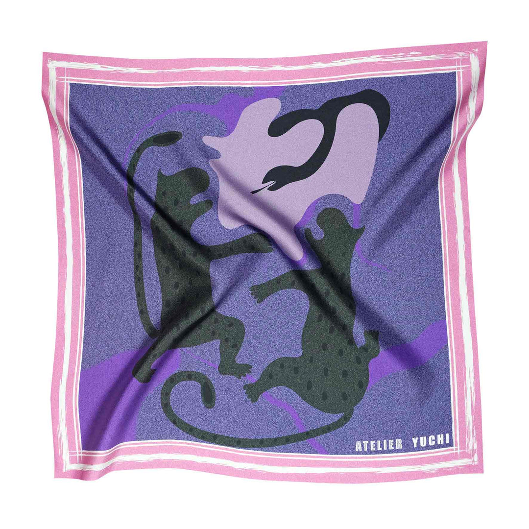Atelier Yuchi Leopard Twins Lilac Silk Scarf foulard