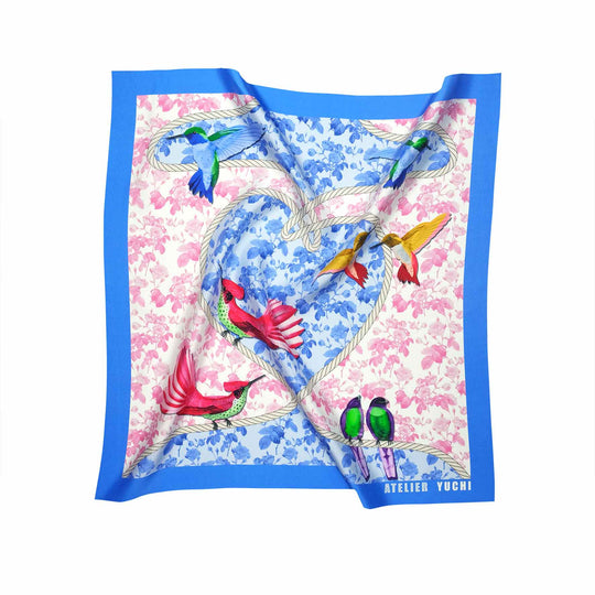 Atelier yuchi Love Bords Day silk scarf foulard with Rope birds Floral